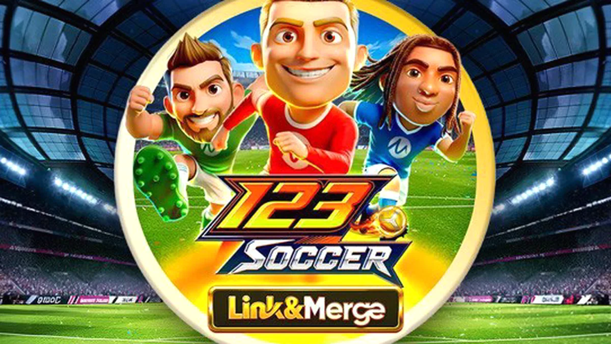 Tampilan visual permainan slot 123 Soccer Link&Merge dengan tema sepak bola